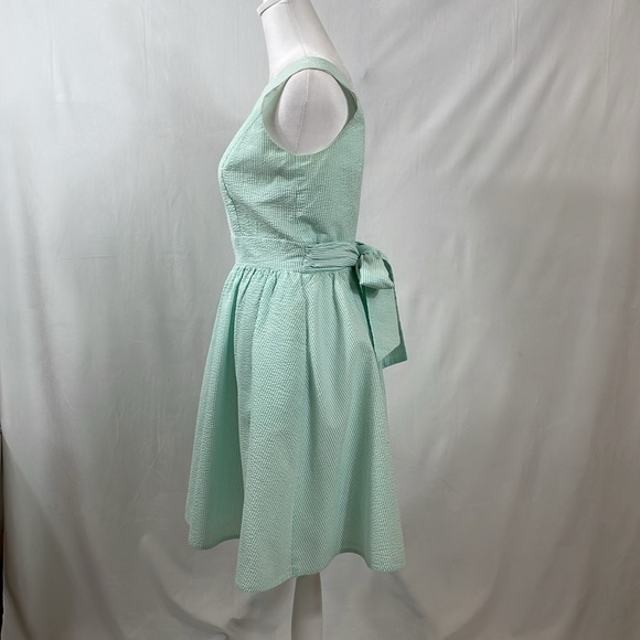 Lauren James Seersucker Dress Aqua Size S Deep V Back Delicate - Picture 5 of 14